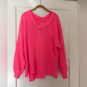 Aerie Bright Neon Pink V Neck Sweater